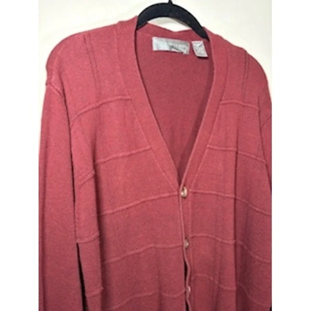 Oscar de la Renta Cardigan Sweater XL Burgundy Red Button Front Knit Grandpacore